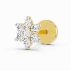 Lab Grown Diamond Nosepin 0.11 Carat IGI Certified Pear Shape 925 Sterling Silver Yellow Gold Plated Floral Nosepin