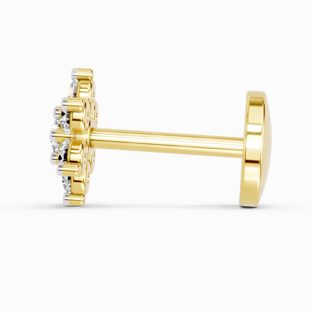 Lab Grown Diamond Nosepin 0.11 Carat IGI Certified Pear Shape 925 Sterling Silver Yellow Gold Plated Floral Nosepin