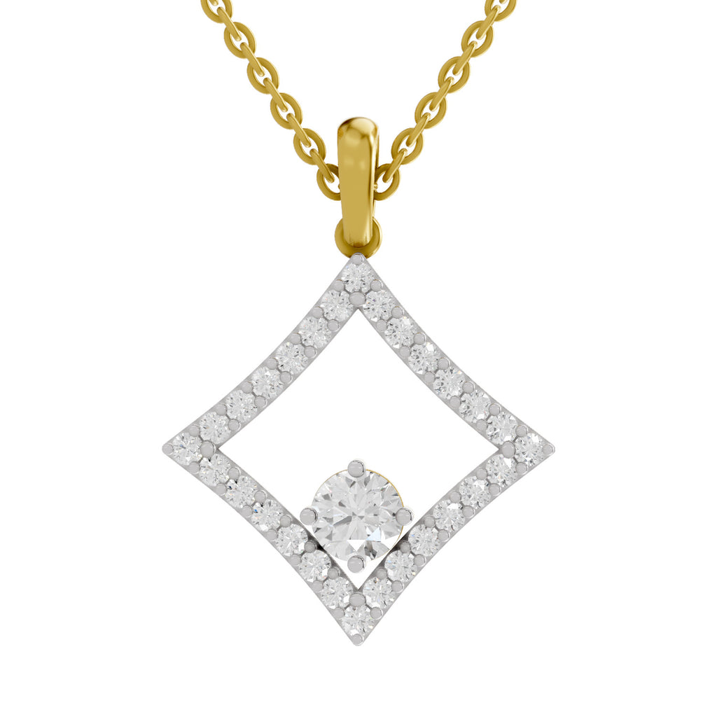 Lab Grown Diamond Pendant Necklace 1.31 Carat IGI Certified Round Shape 925 Sterling Silver Yellow Gold Plated Halo Pendant Necklace