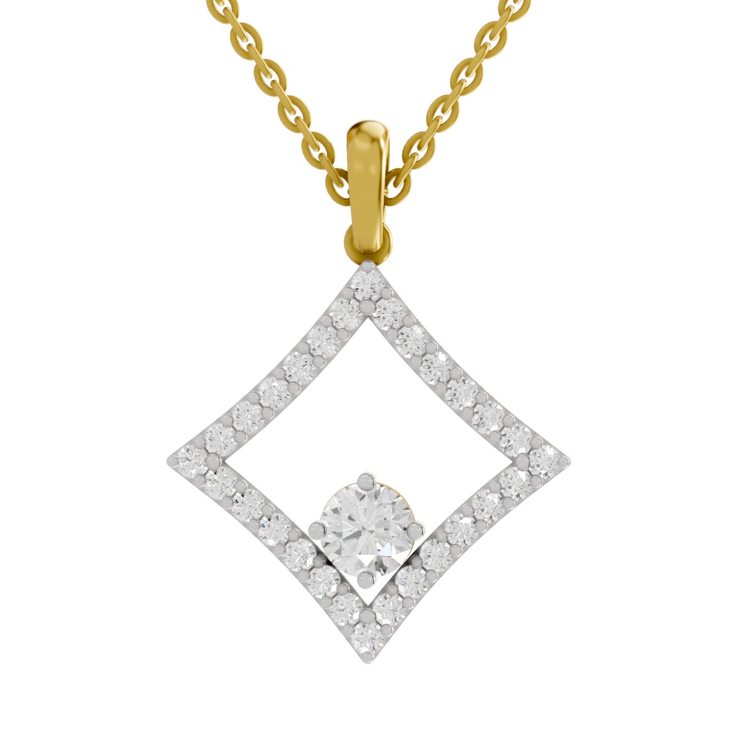 Lab Grown Diamond Pendant Necklace 1.31 Carat IGI Certified Round Shape 925 Sterling Silver Yellow Gold Plated Halo Pendant Necklace