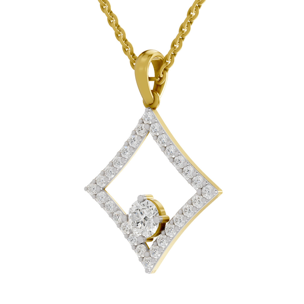 Lab Grown Diamond Pendant Necklace 1.31 Carat IGI Certified Round Shape 925 Sterling Silver Yellow Gold Plated Halo Pendant Necklace