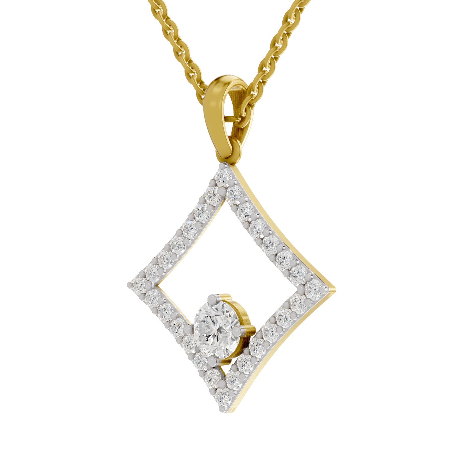 Lab Grown Diamond Pendant Necklace 1.31 Carat IGI Certified Round Shape 925 Sterling Silver Yellow Gold Plated Halo Pendant Necklace