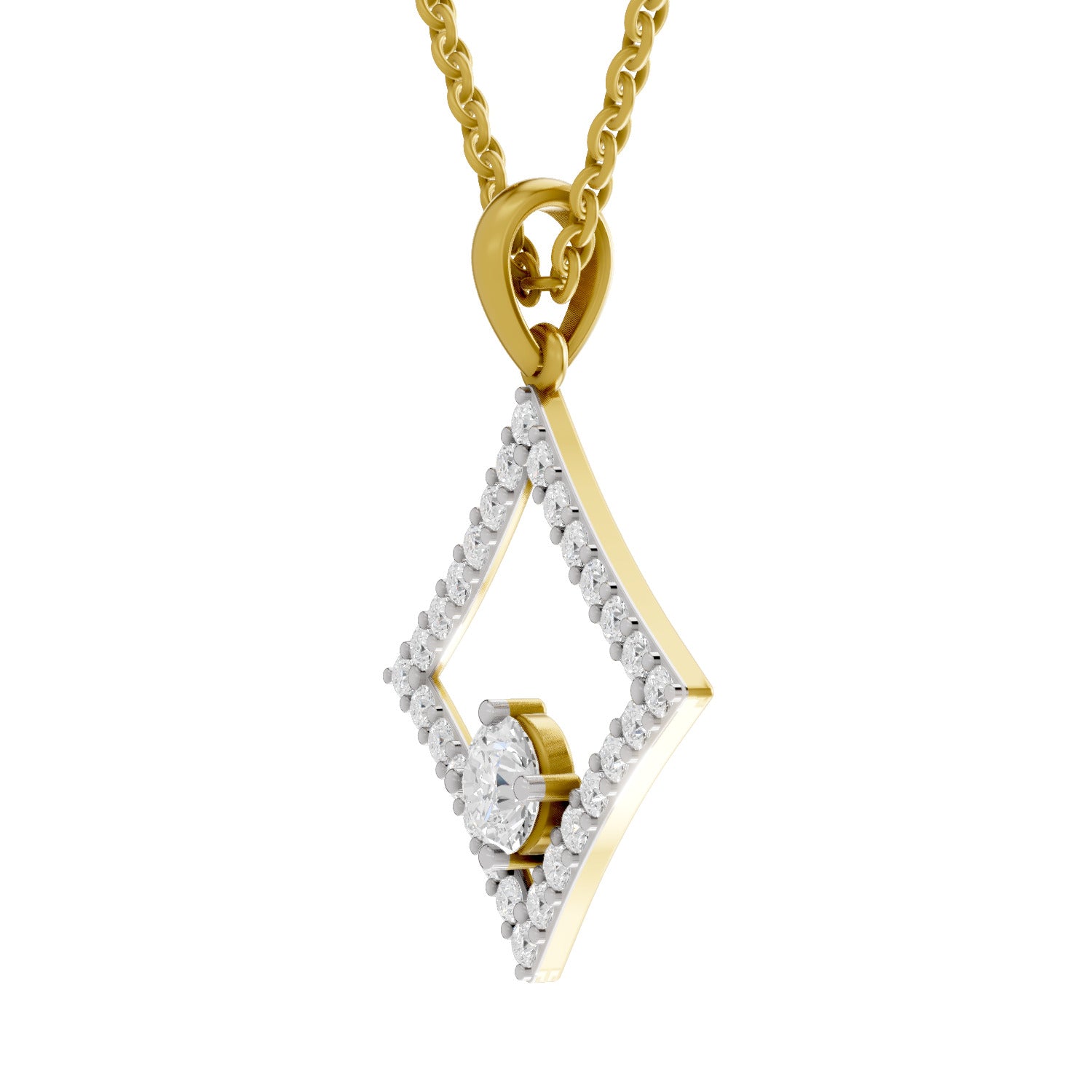 Lab Grown Diamond Pendant Necklace 1.31 Carat IGI Certified Round Shape 925 Sterling Silver Yellow Gold Plated Halo Pendant Necklace