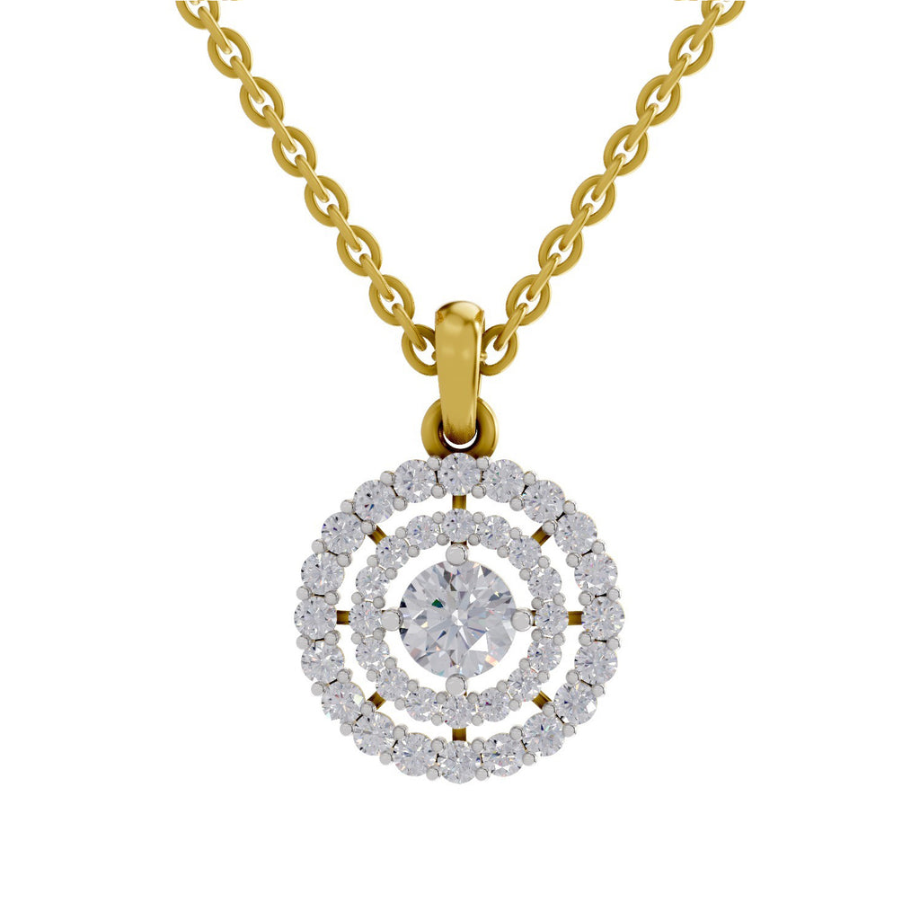 Lab Grown Diamond Pendant Necklace 1.3 Carat IGI Certified Round Shape 925 Sterling Silver Yellow Gold Plated Halo Pendant Necklace