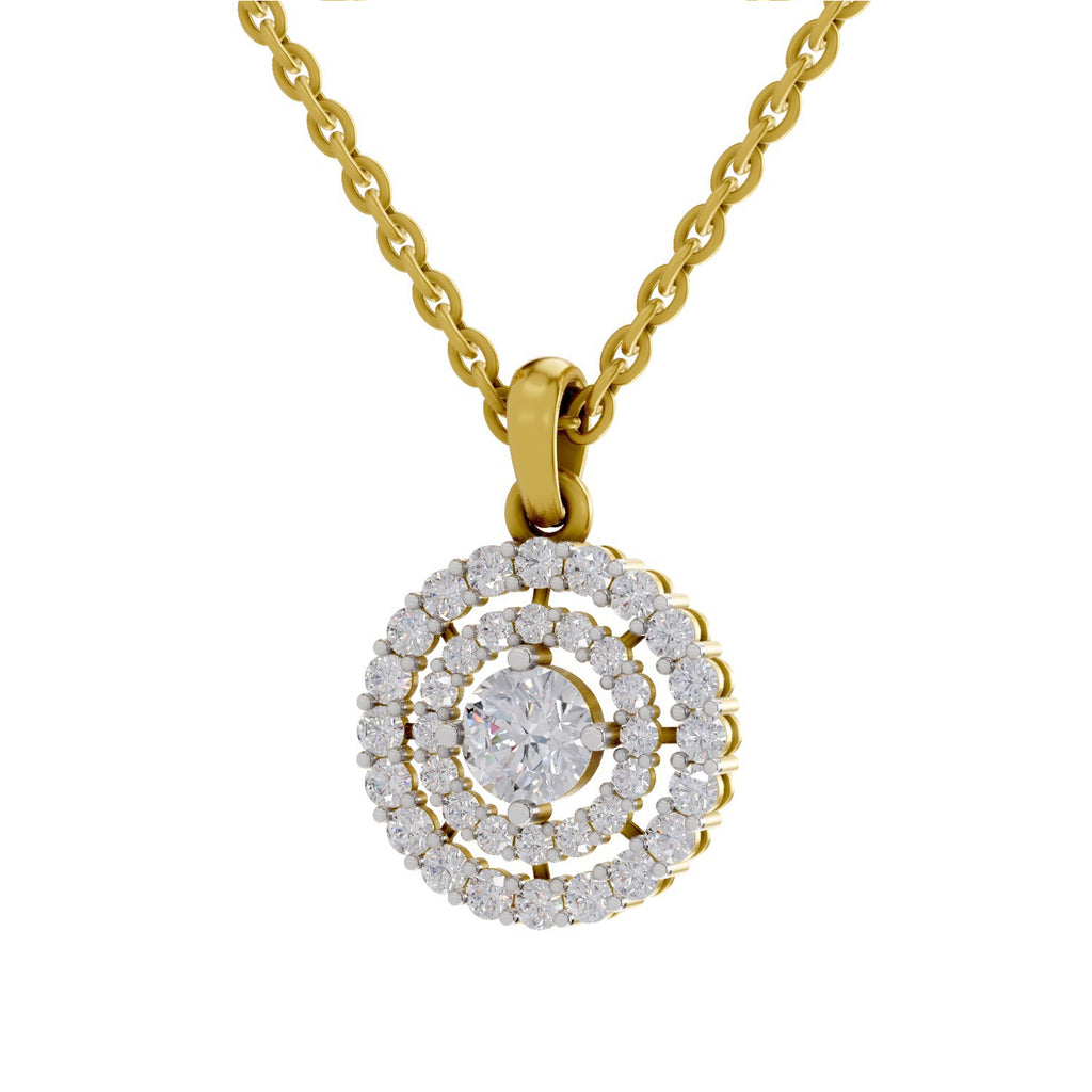 Lab Grown Diamond Pendant Necklace 1.3 Carat IGI Certified Round Shape 925 Sterling Silver Yellow Gold Plated Halo Pendant Necklace