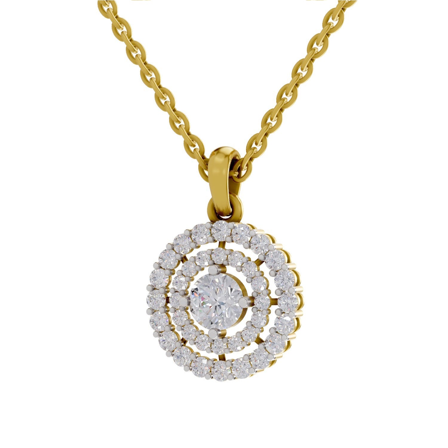 Lab Grown Diamond Pendant Necklace 1.3 Carat IGI Certified Round Shape 925 Sterling Silver Yellow Gold Plated Halo Pendant Necklace