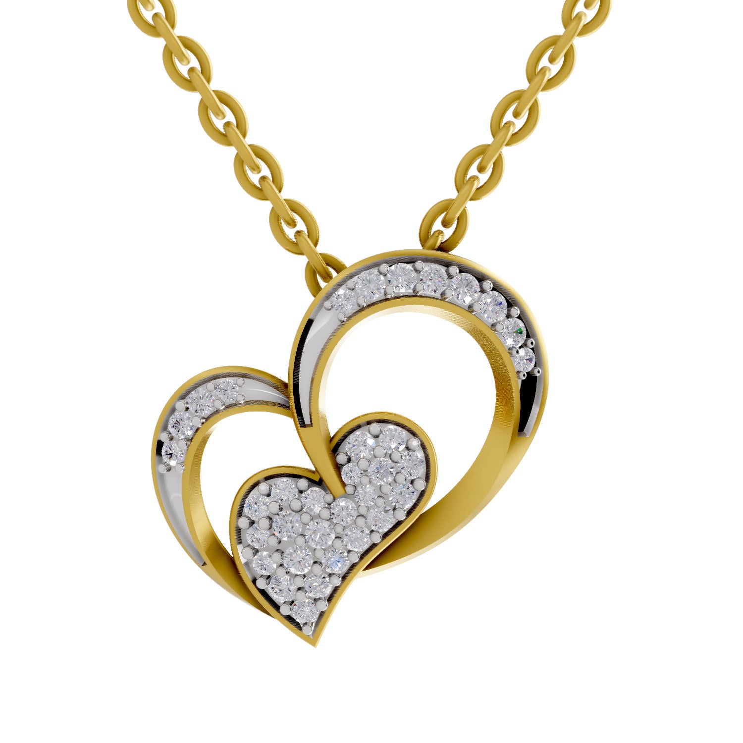 Lab Grown Diamond Pendant Necklace 0.22 Carat IGI Certified Round Shape 925 Sterling Silver Yellow Gold Plated Twilight Hearts Pendant Necklace