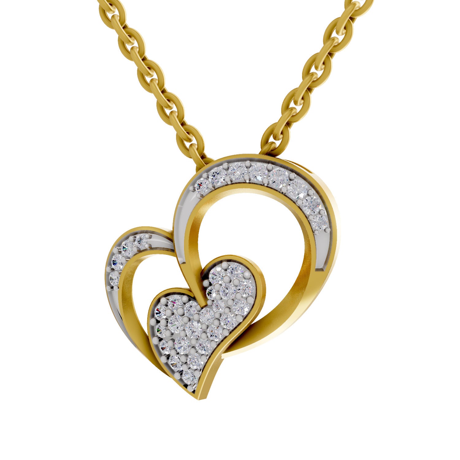 Lab Grown Diamond Pendant Necklace 0.22 Carat IGI Certified Round Shape 925 Sterling Silver Yellow Gold Plated Twilight Hearts Pendant Necklace