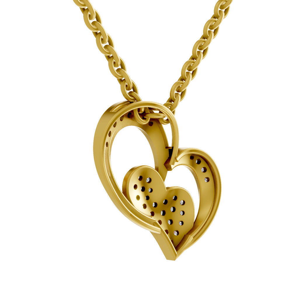 Lab Grown Diamond Pendant Necklace 0.22 Carat IGI Certified Round Shape 925 Sterling Silver Yellow Gold Plated Twilight Hearts Pendant Necklace