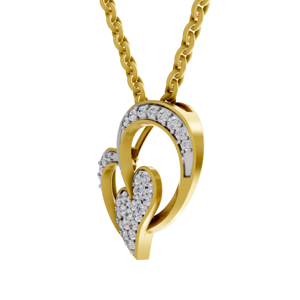 Lab Grown Diamond Pendant Necklace 0.22 Carat IGI Certified Round Shape 925 Sterling Silver Yellow Gold Plated Twilight Hearts Pendant Necklace