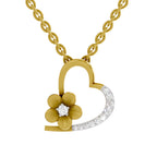 Lab Grown Diamond Pendant Necklace 0.09 Carat Round Shape 925 Sterling Silver Gold Plated Heart Pendant Necklace