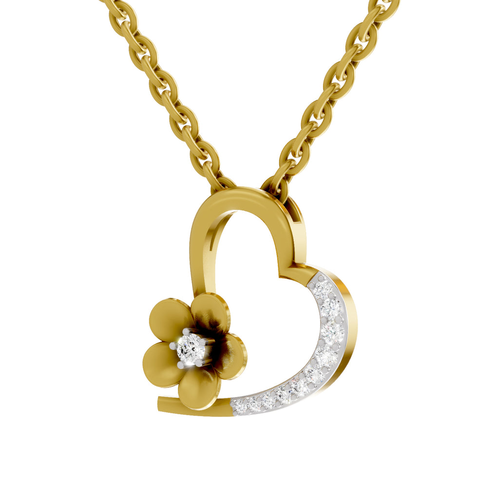 Lab Grown Diamond Pendant Necklace 0.09 Carat Round Shape 925 Sterling Silver Gold Plated Heart Pendant Necklace