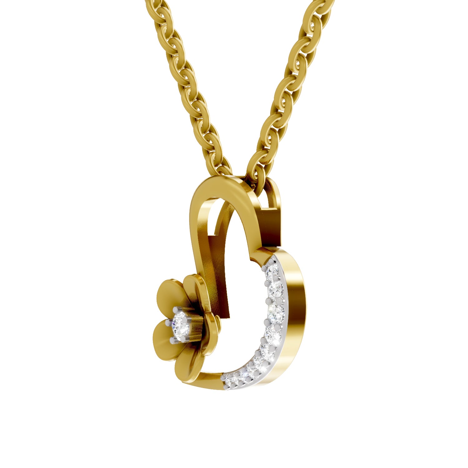 Lab Grown Diamond Pendant Necklace 0.09 Carat Round Shape 925 Sterling Silver Gold Plated Heart Pendant Necklace