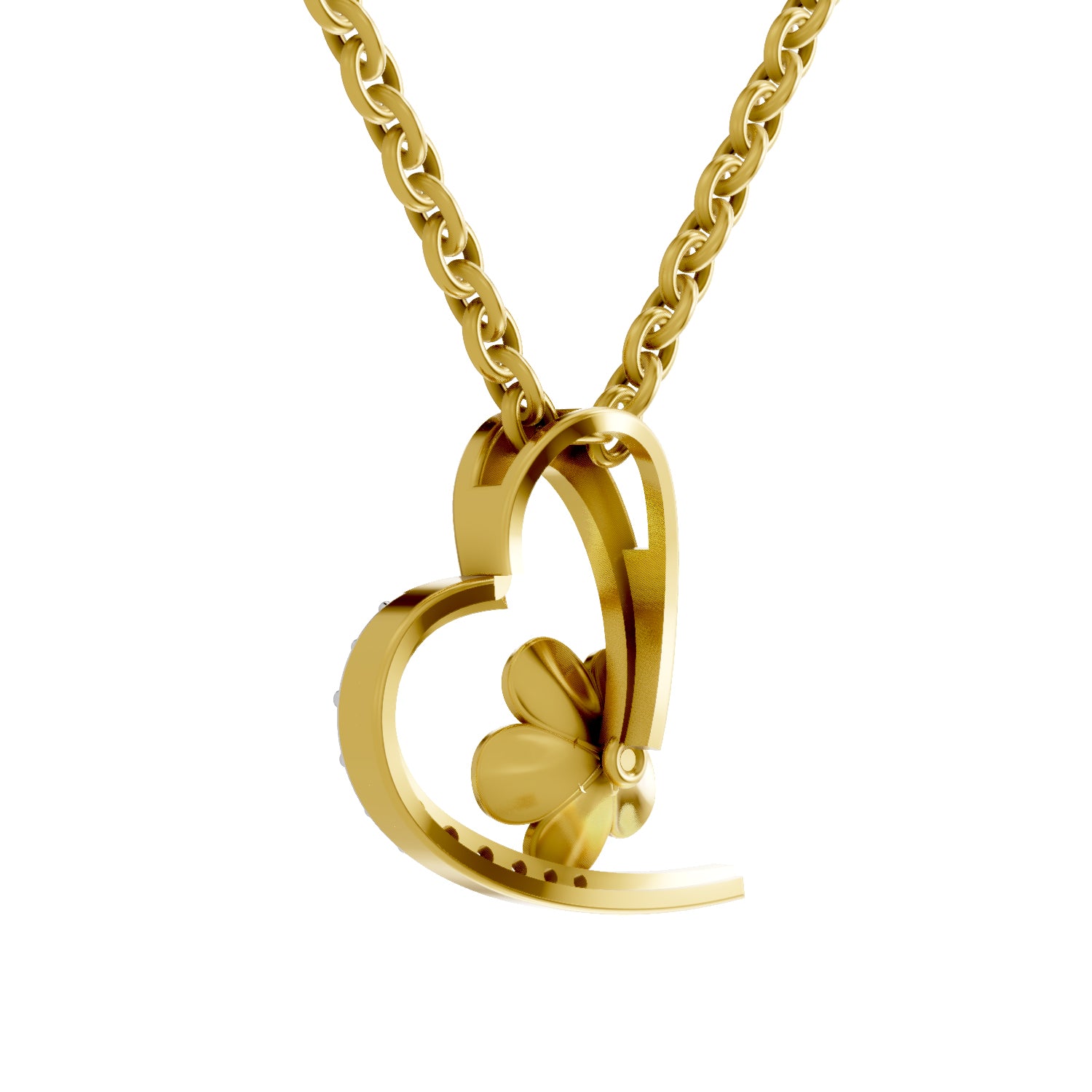 Lab Grown Diamond Pendant Necklace 0.09 Carat Round Shape 925 Sterling Silver Gold Plated Heart Pendant Necklace