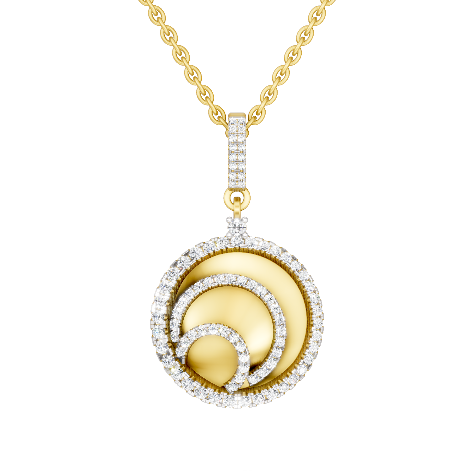 Lab Grown Diamond Pendant Necklace 0.92 Carat IGI Certified Round Shape F-G VS | 925 Sterling Silver Gold Plated Swirl Diamond Pendant Necklace