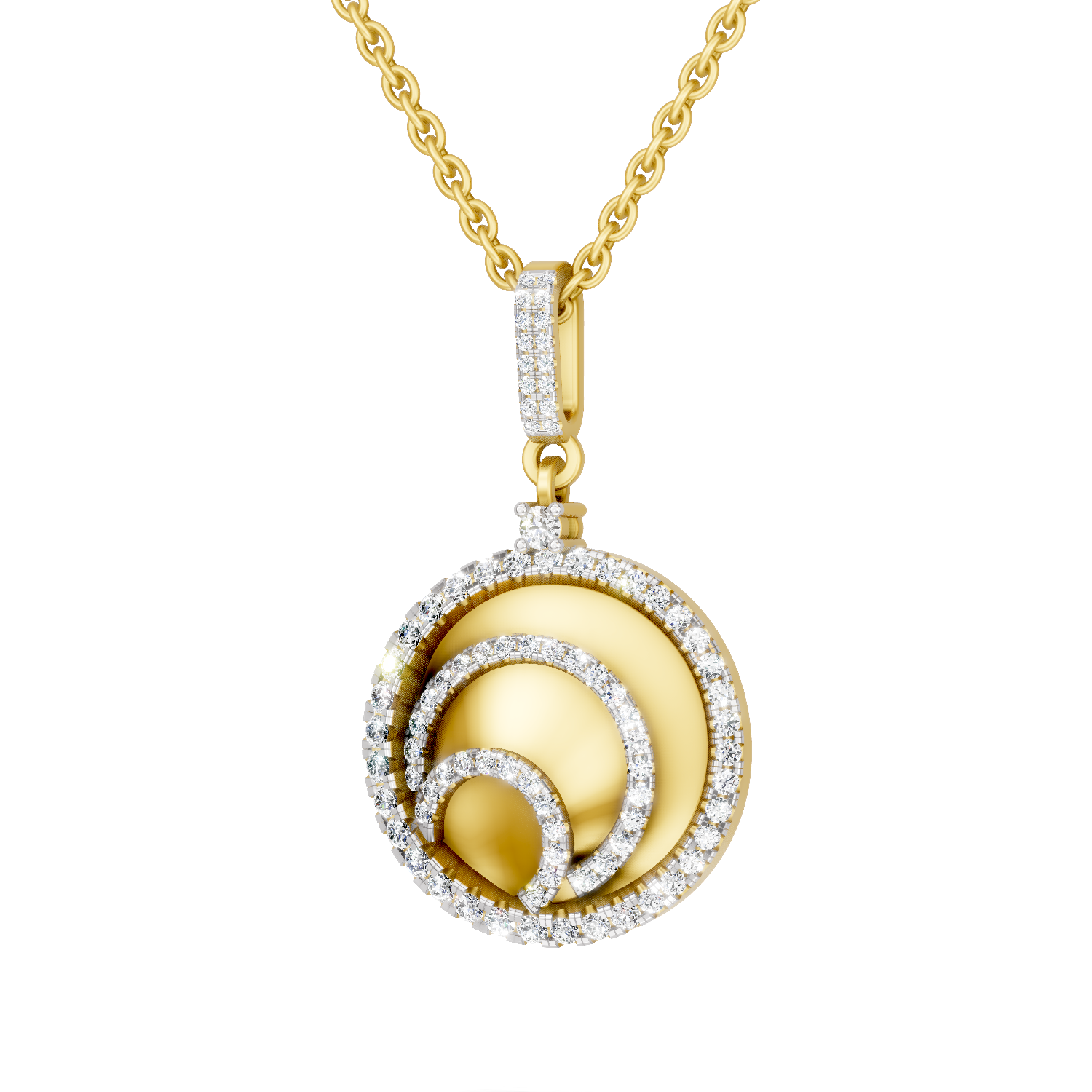 Lab Grown Diamond Pendant Necklace 0.92 Carat IGI Certified Round Shape F-G VS | 925 Sterling Silver Gold Plated Swirl Diamond Pendant Necklace