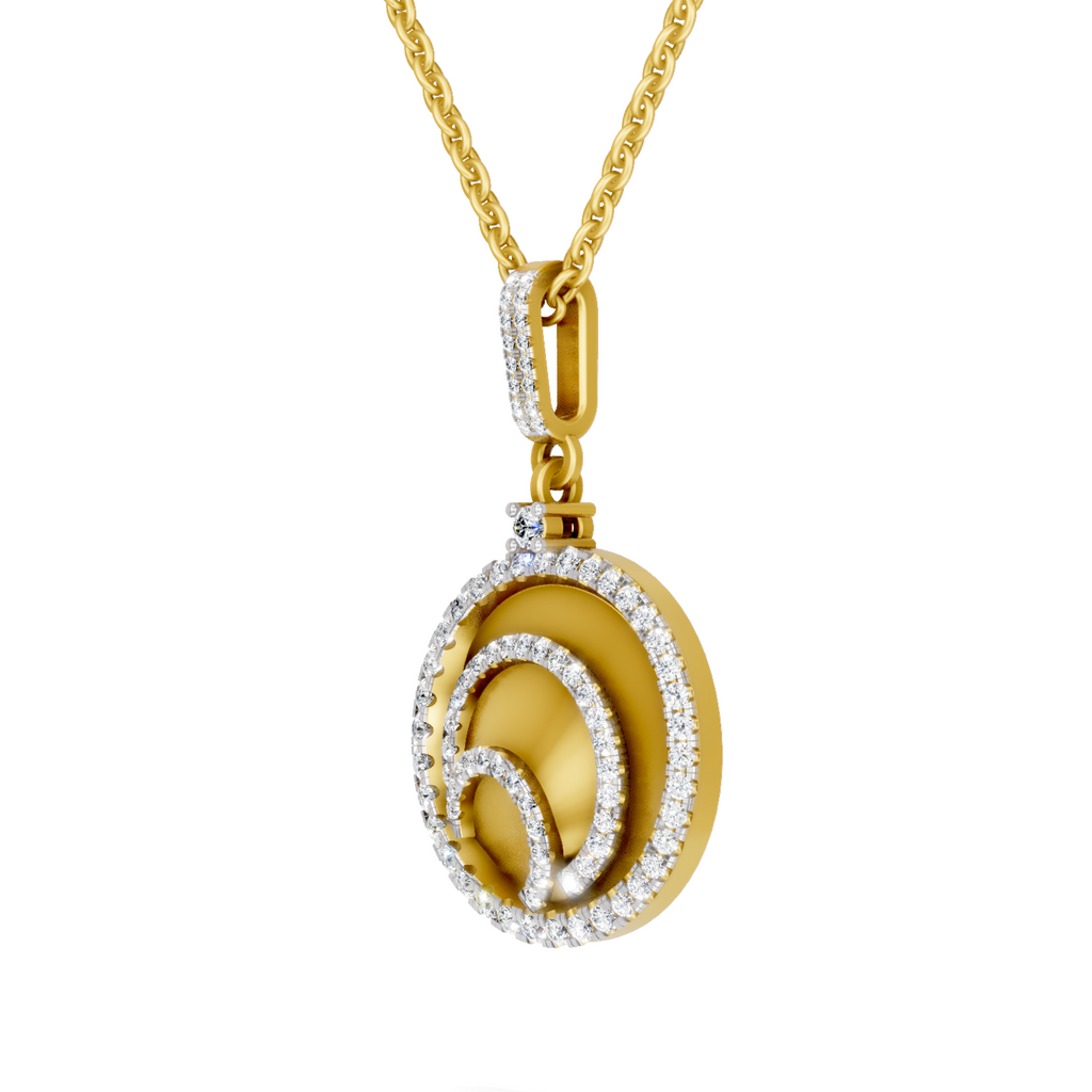 Lab Grown Diamond Pendant Necklace 0.92 Carat IGI Certified Round Shape F-G VS | 925 Sterling Silver Gold Plated Swirl Diamond Pendant Necklace