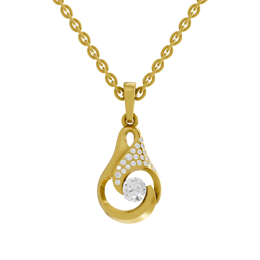 Lab Grown Diamond Pendant 0.29 Carat IGI Certified Round Shape 925 Sterling Silver Yellow Gold Plated Swirl Pendant