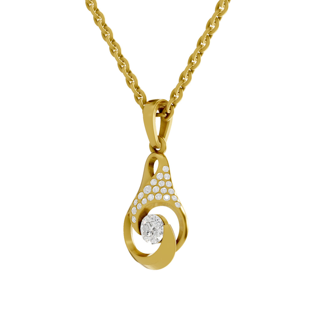 Lab Grown Diamond Pendant 0.29 Carat IGI Certified Round Shape 925 Sterling Silver Yellow Gold Plated Swirl Pendant