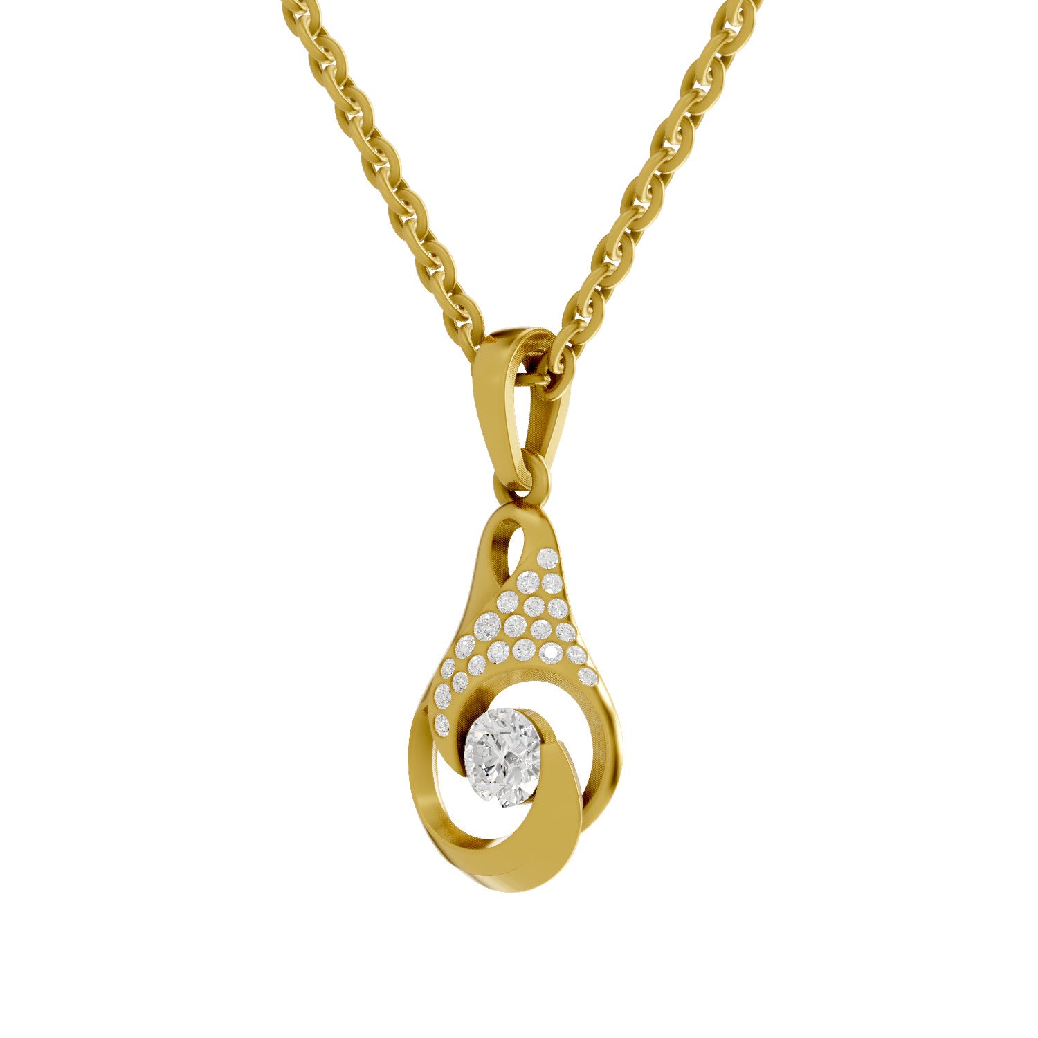 Lab Grown Diamond Pendant 0.29 Carat IGI Certified Round Shape 925 Sterling Silver Yellow Gold Plated Swirl Pendant