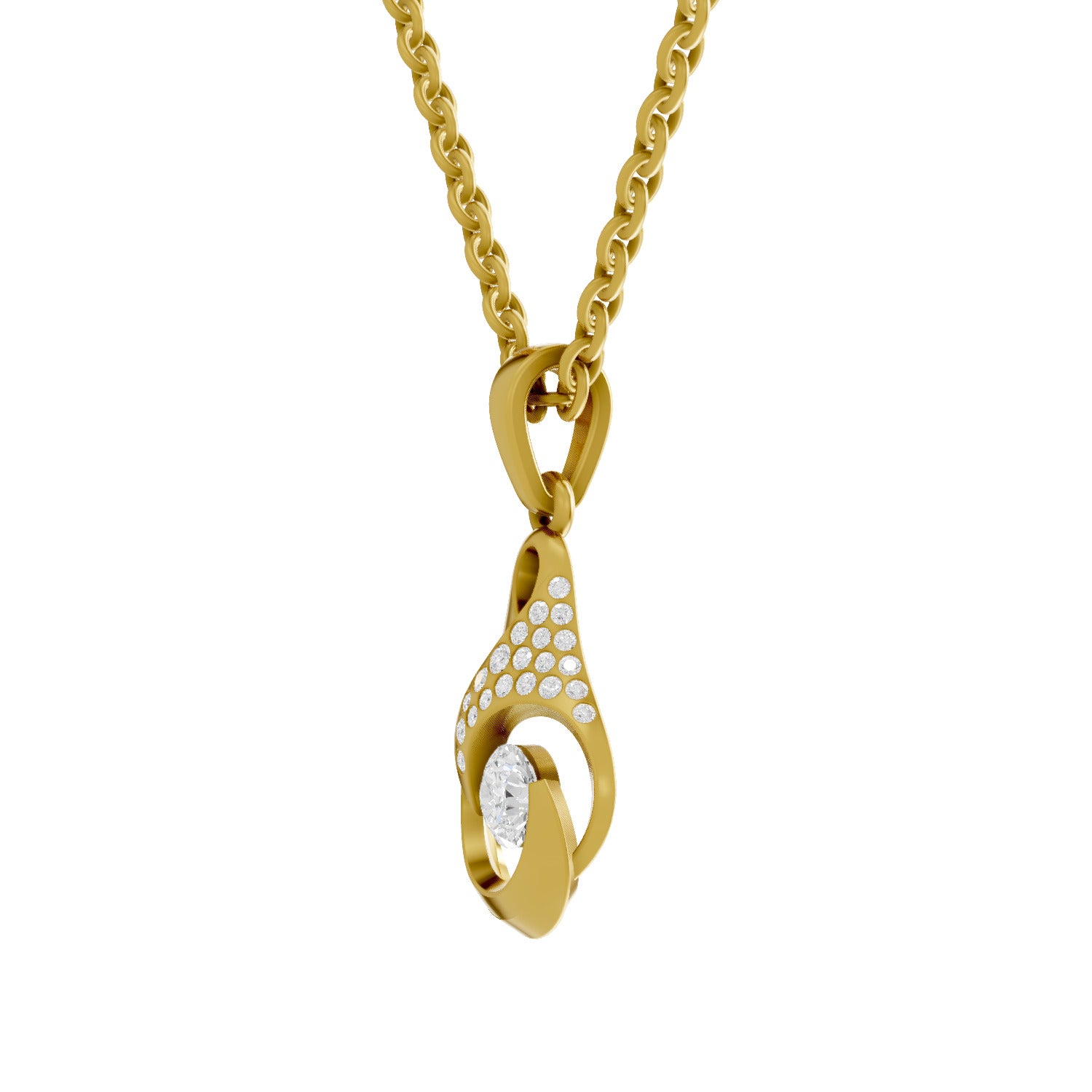 Lab Grown Diamond Pendant 0.29 Carat IGI Certified Round Shape 925 Sterling Silver Yellow Gold Plated Swirl Pendant
