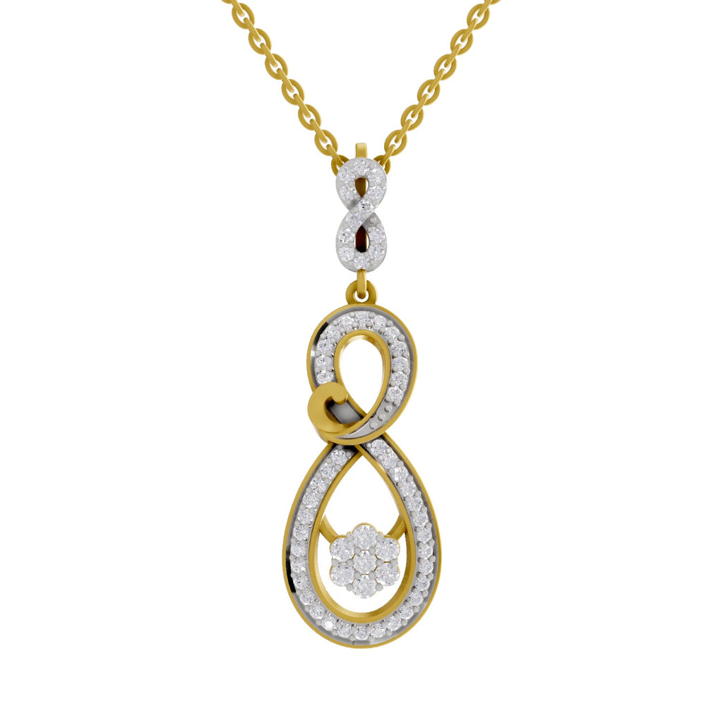 Lab Grown Diamond Pendant Necklace 0.77 Carat IGI Certified Round Shape 925 Sterling Silver Yellow Gold Plated Infinity Bloom Pendant Necklace