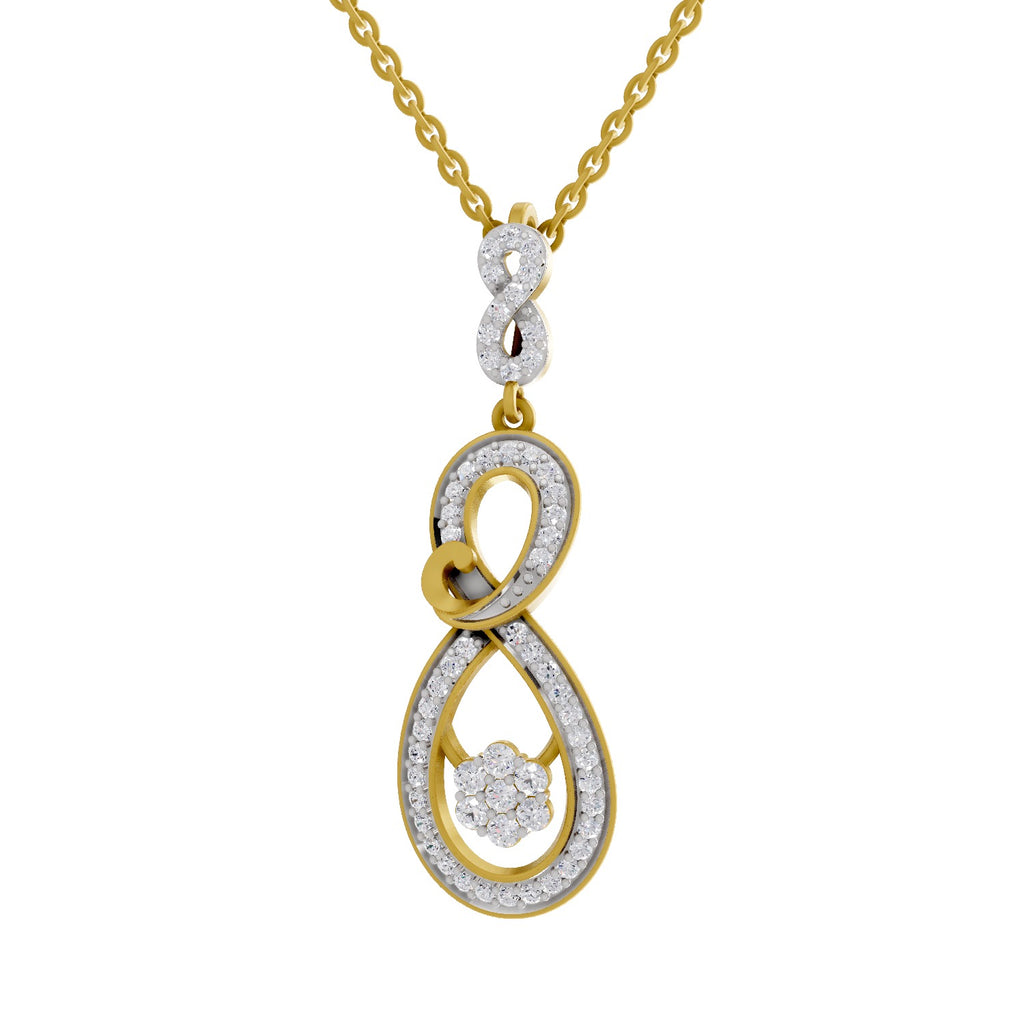 Lab Grown Diamond Pendant Necklace 0.77 Carat IGI Certified Round Shape 925 Sterling Silver Yellow Gold Plated Infinity Bloom Pendant Necklace