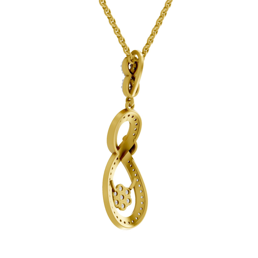 Lab Grown Diamond Pendant Necklace 0.77 Carat IGI Certified Round Shape 925 Sterling Silver Yellow Gold Plated Infinity Bloom Pendant Necklace