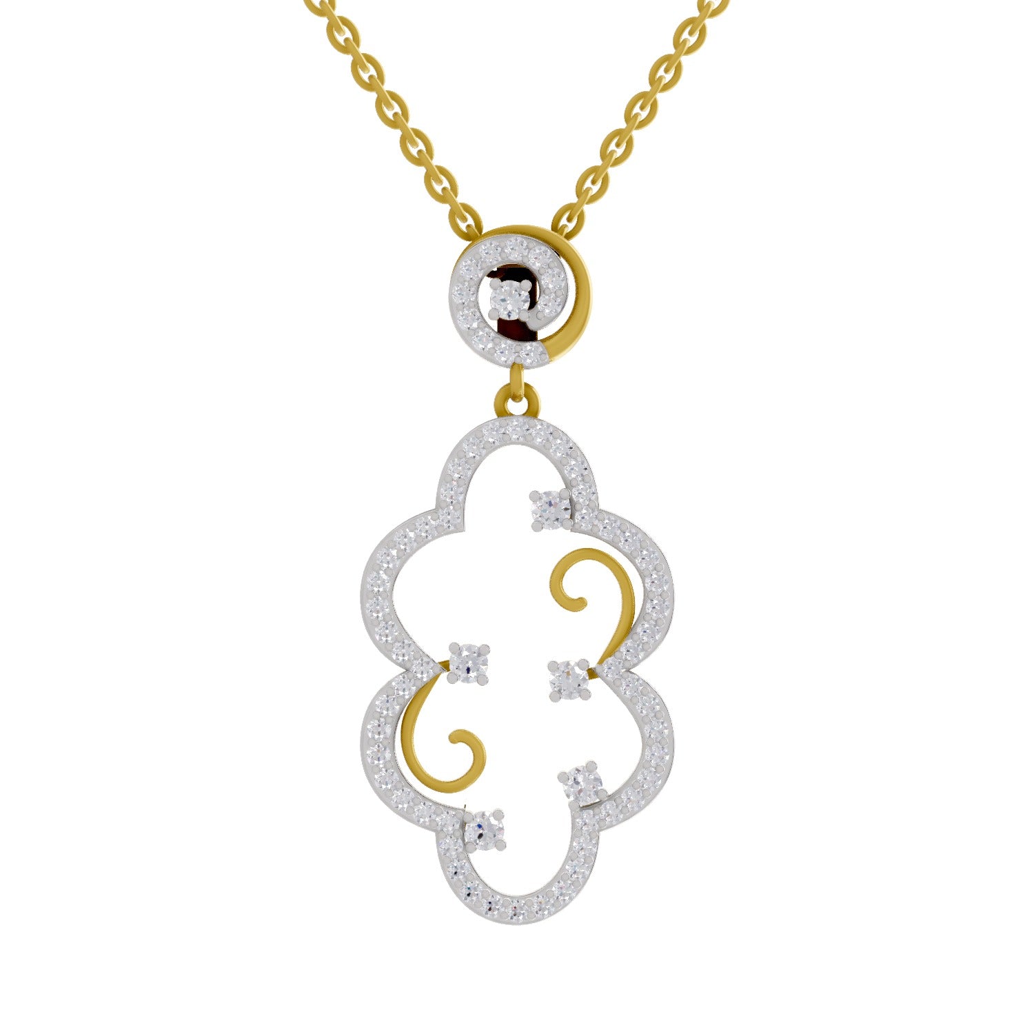 Lab Grown Diamond Pendant Necklace 0.84 Carat IGI Certified Round Shape 925 Sterling Silver Yellow Gold Plated Halo Pendant Necklace