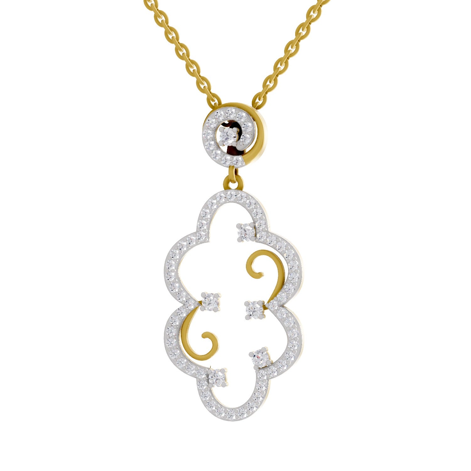 Lab Grown Diamond Pendant Necklace 0.84 Carat IGI Certified Round Shape 925 Sterling Silver Yellow Gold Plated Halo Pendant Necklace