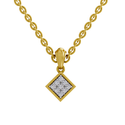 Lab Grown Diamond Pendant Necklace 0.07 Carat Round Shape 925 Sterling Silver Yellow Gold Plated Square Pendant Necklace