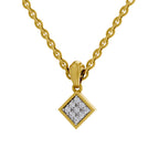 Lab Grown Diamond Pendant Necklace 0.07 Carat Round Shape 925 Sterling Silver Yellow Gold Plated Square Pendant Necklace