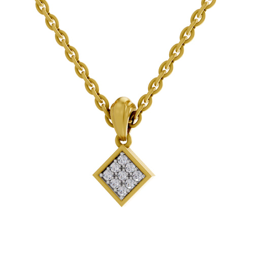 Lab Grown Diamond Pendant Necklace 0.07 Carat Round Shape 925 Sterling Silver Yellow Gold Plated Square Pendant Necklace