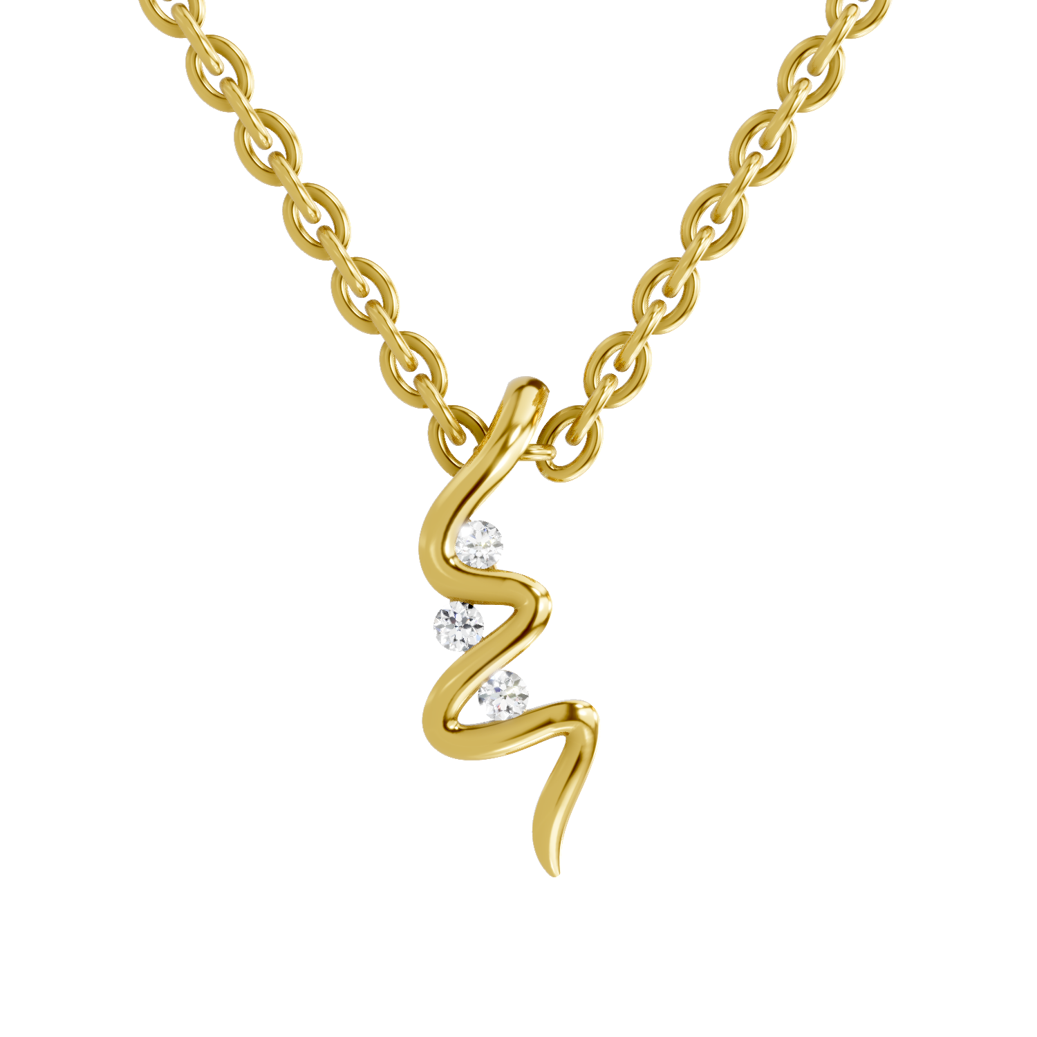 Lab Grown Diamond Pendant Necklace 0.04 Carat Round Shape 925 Sterling Silver Gold Plated Zigzag