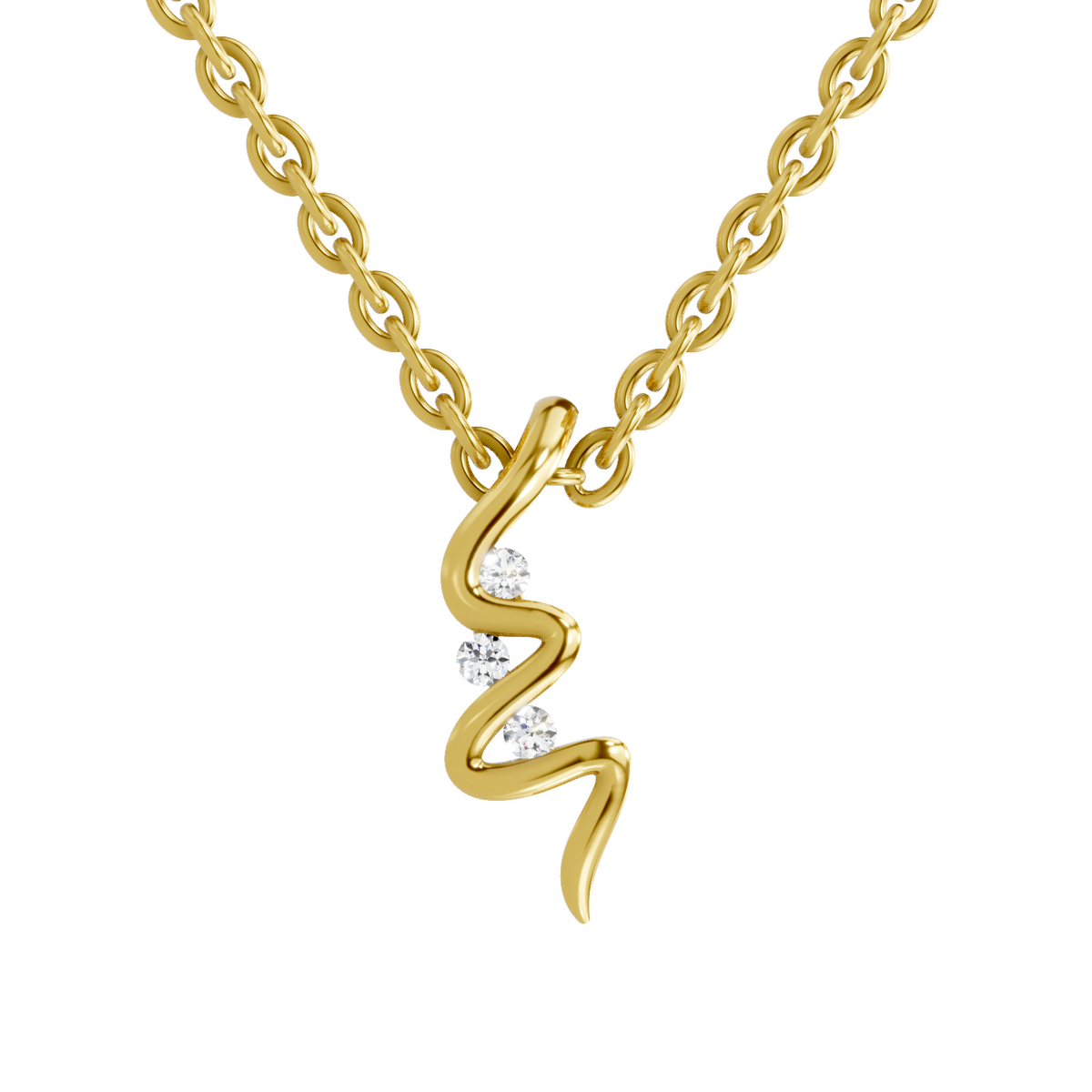 Lab Grown Diamond Pendant Necklace 0.04 Carat Round Shape 925 Sterling Silver Gold Plated Zigzag