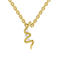 Lab Grown Diamond Pendant Necklace 0.04 Carat Round Shape 925 Sterling Silver Gold Plated Zigzag