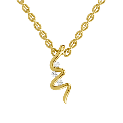 Lab Grown Diamond Pendant Necklace 0.04 Carat Round Shape 925 Sterling Silver Gold Plated Zigzag