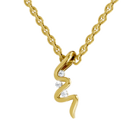 Lab Grown Diamond Pendant Necklace 0.04 Carat Round Shape 925 Sterling Silver Gold Plated Zigzag