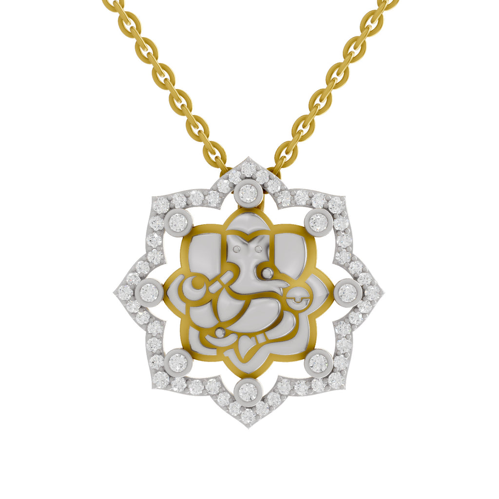 Lab Grown Diamond Pendant 0.56 Carat IGI Certified Round Shape 925 Sterling Silver Yellow Gold Plated Ganesha Pendant