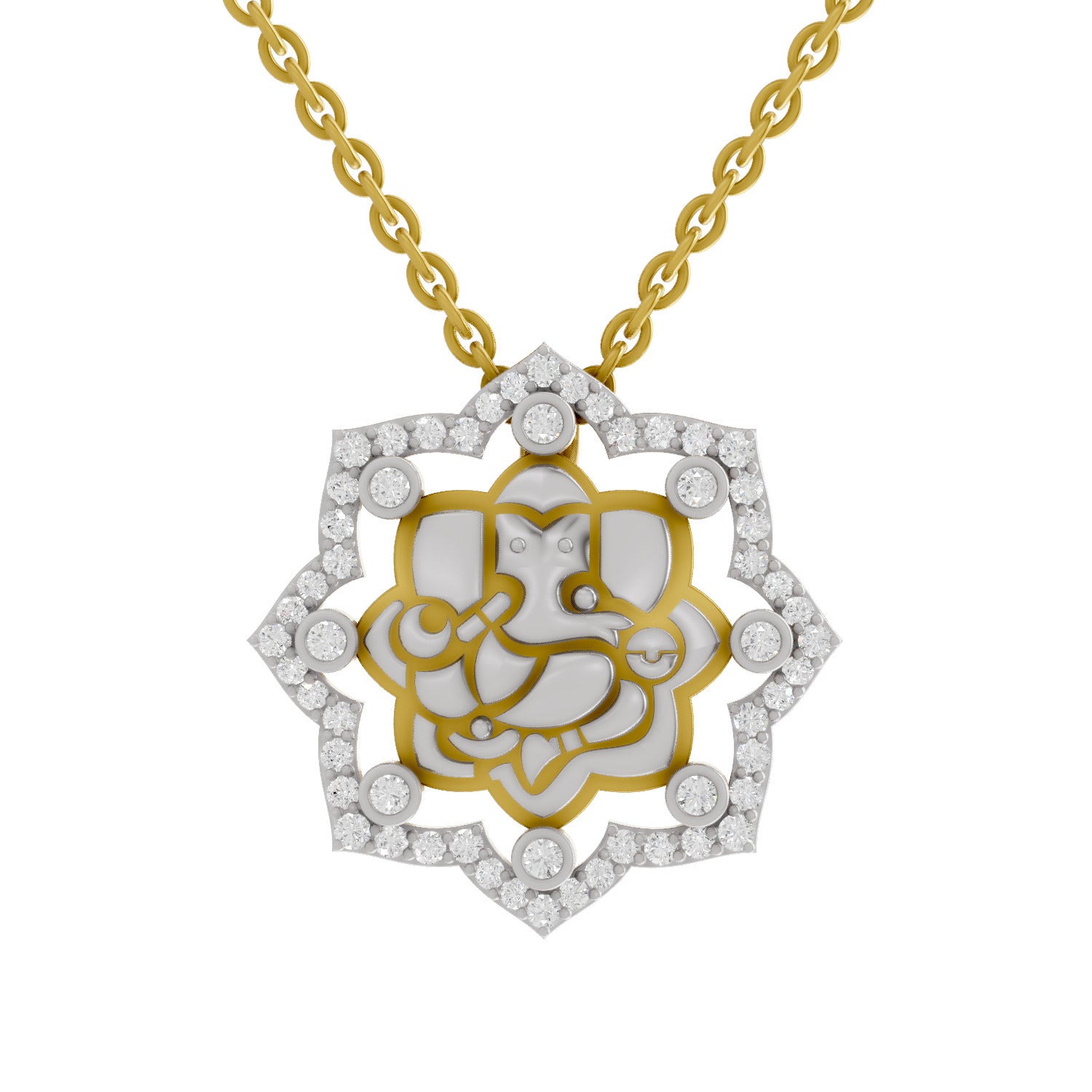 Lab Grown Diamond Pendant 0.56 Carat IGI Certified Round Shape 925 Sterling Silver Yellow Gold Plated Ganesha Pendant