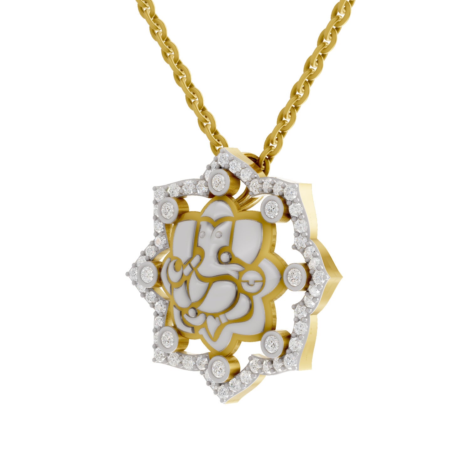 Lab Grown Diamond Pendant 0.56 Carat IGI Certified Round Shape 925 Sterling Silver Yellow Gold Plated Ganesha Pendant