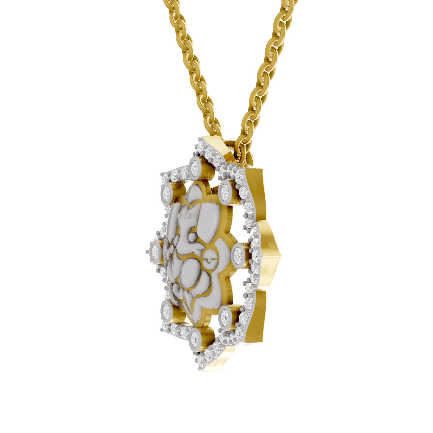 Lab Grown Diamond Pendant 0.56 Carat IGI Certified Round Shape 925 Sterling Silver Yellow Gold Plated Ganesha Pendant