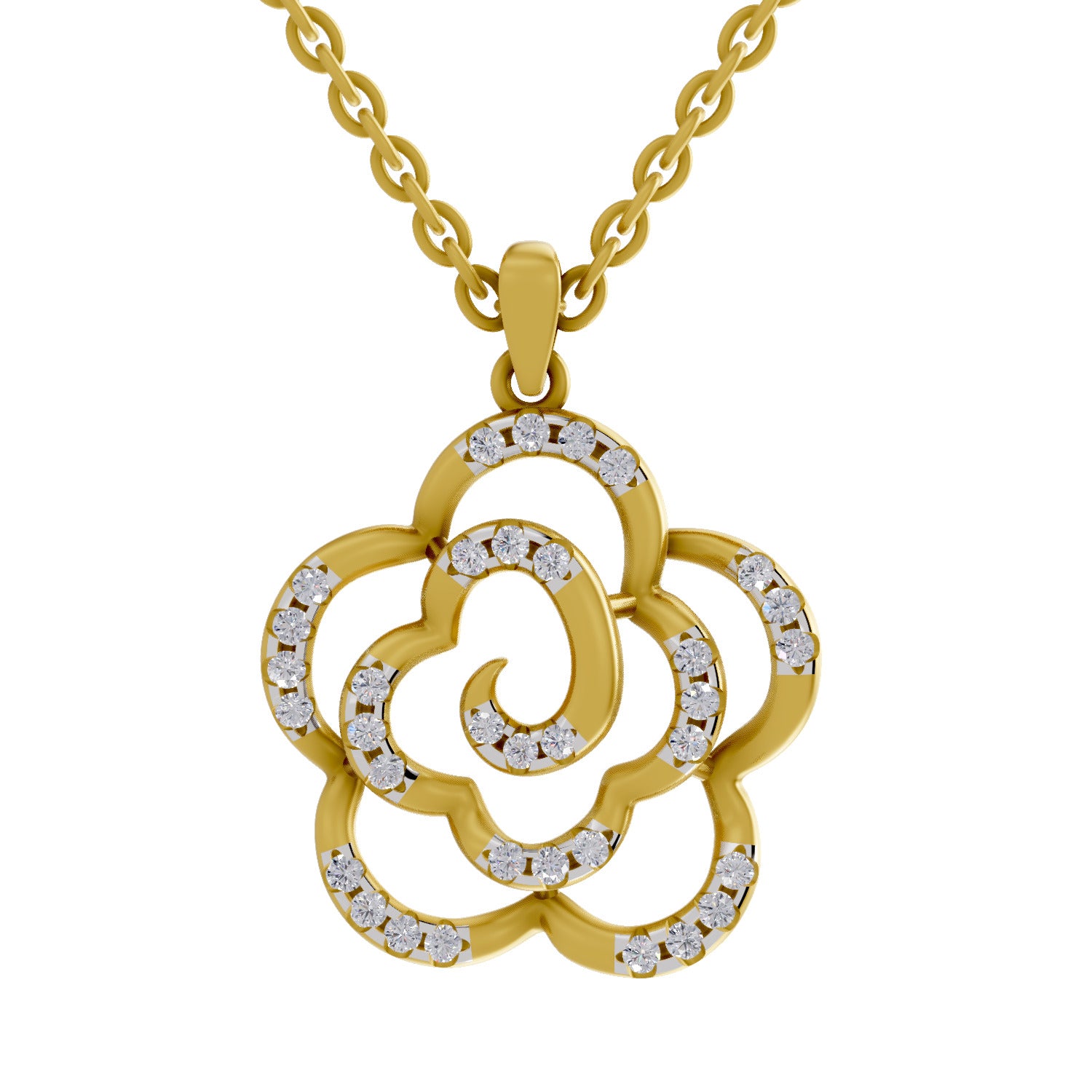 Lab Grown Diamond Pendant 0.33 Carat IGI Certified Round Shape 925 Sterling Silver Yellow Gold Plated Floral Pendant