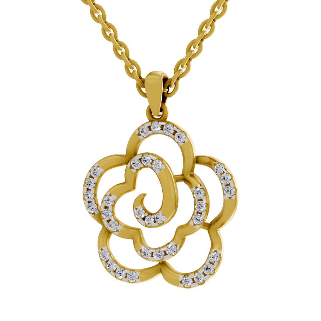 Lab Grown Diamond Pendant 0.33 Carat IGI Certified Round Shape 925 Sterling Silver Yellow Gold Plated Floral Pendant