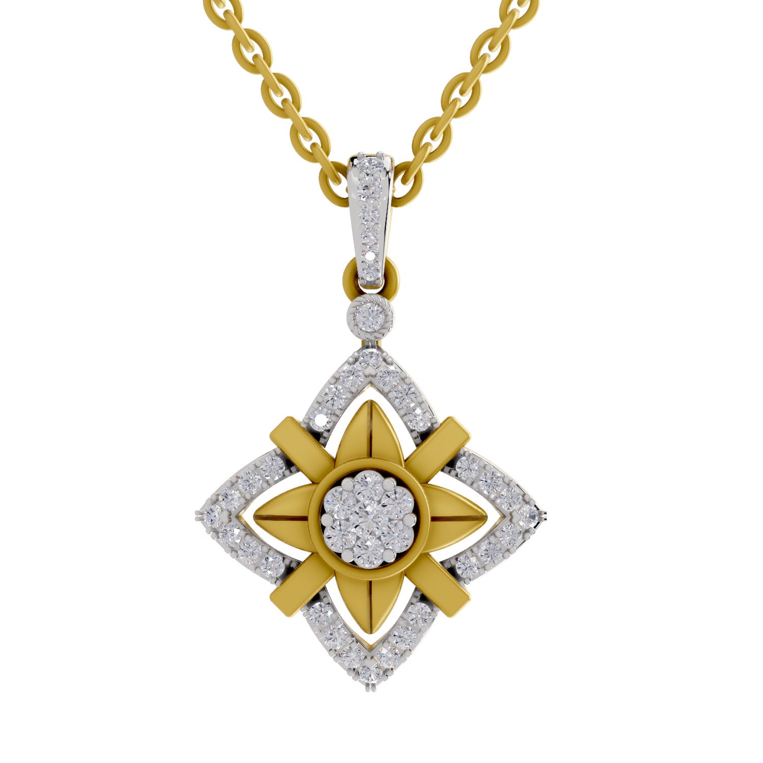 Lab Grown Diamond Pendant Necklace 0.38 Carat IGI Certified Round Shape 925 Sterling Silver Yellow Gold Plated Starflower Pendant Necklace