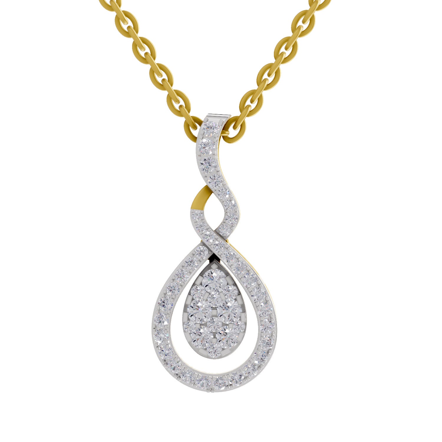 Lab Grown Diamond Pendant Necklace 0.52 Carat IGI Certified Round Shape 925 Sterling Silver Yellow Gold Plated Teardrop Pendant Necklace