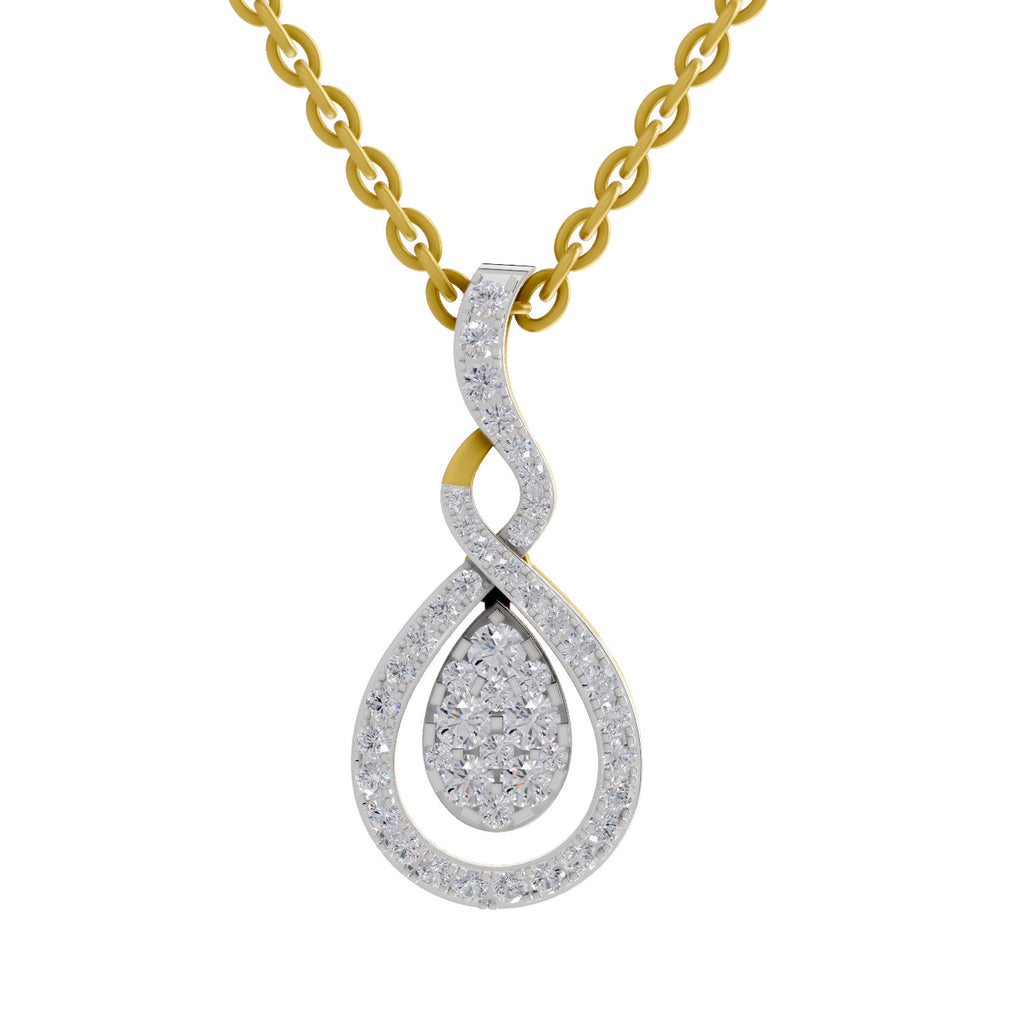 Lab Grown Diamond Pendant Necklace 0.52 Carat IGI Certified Round Shape 925 Sterling Silver Yellow Gold Plated Teardrop Pendant Necklace