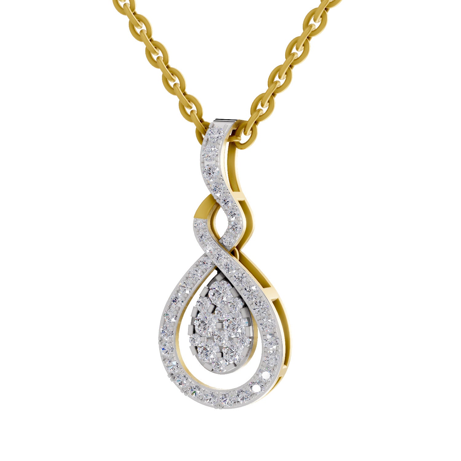 Lab Grown Diamond Pendant Necklace 0.52 Carat IGI Certified Round Shape 925 Sterling Silver Yellow Gold Plated Teardrop Pendant Necklace