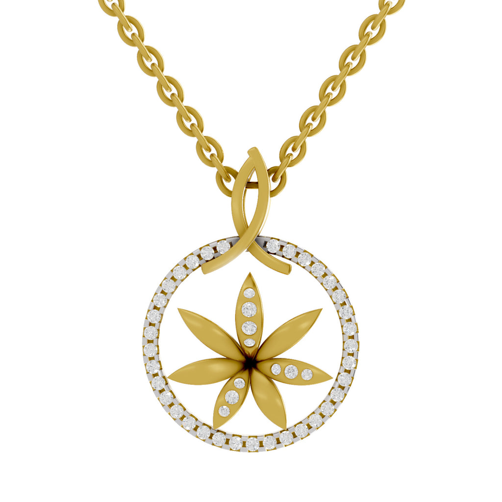 Lab Grown Diamond Pendant 0.23 Carat IGI Certified Round Shape 925 Sterling Silver Yellow Gold Plated Floral Pendant