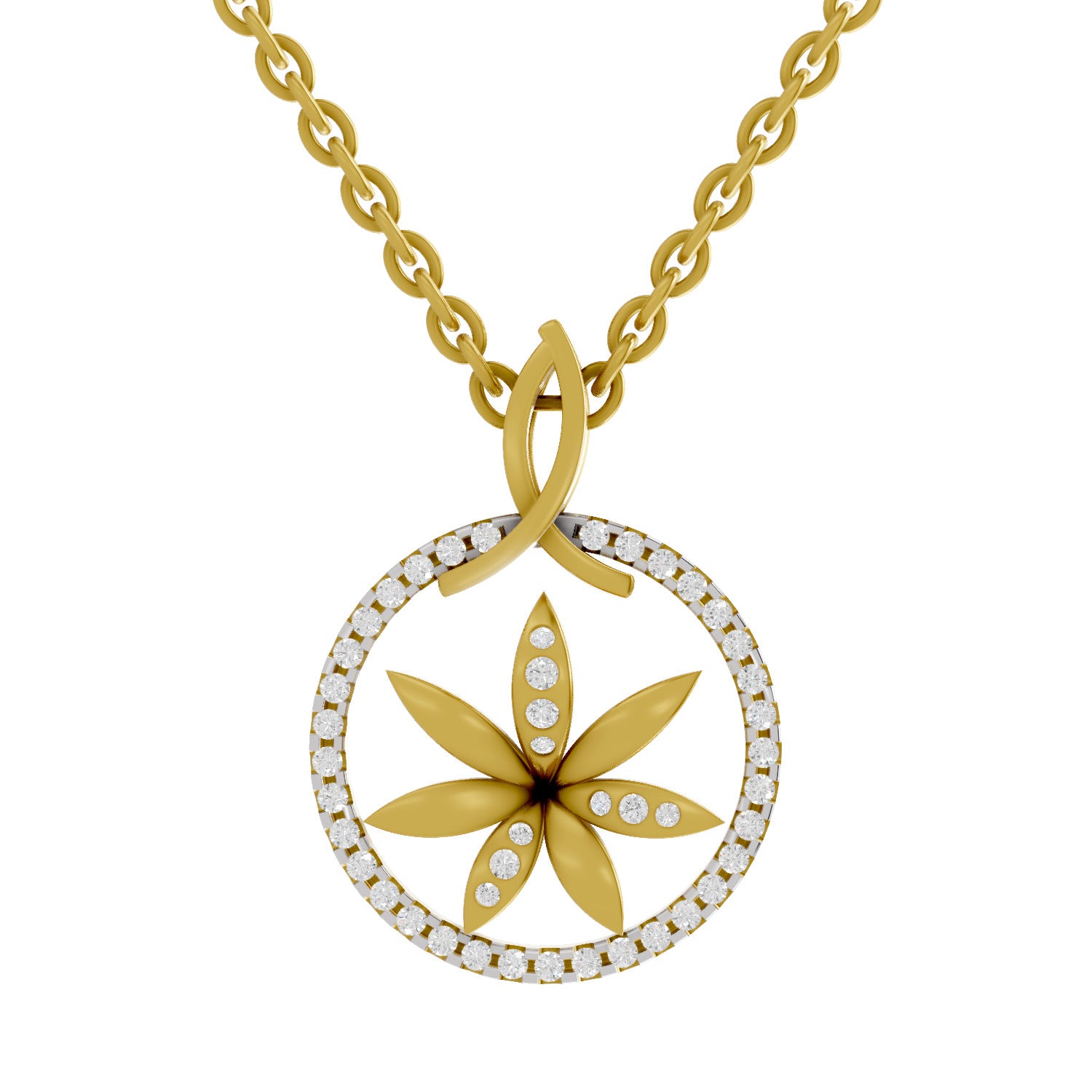 Lab Grown Diamond Pendant 0.23 Carat IGI Certified Round Shape 925 Sterling Silver Yellow Gold Plated Floral Pendant